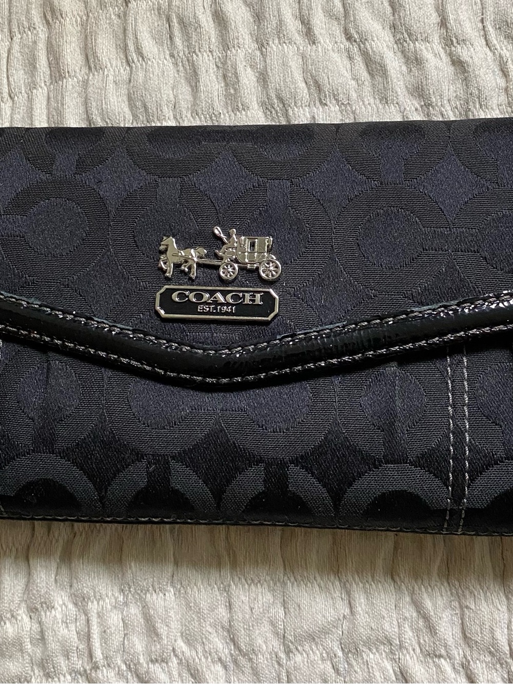 Coach Black Signature Jacquard Accordion Wallet with Horse & Carriage